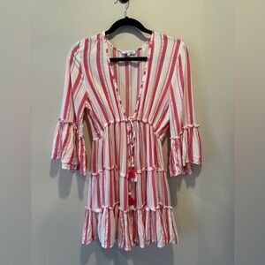 Striped Red, Silver and White Women's Swim Coverup